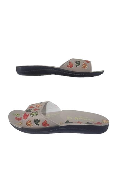 FALEX Cream Butterfly Patterned Women's House Slippers - Garden and Balcony Flex459-97