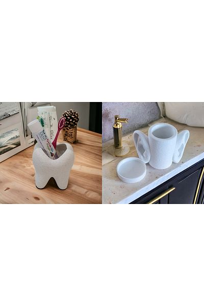 Maflen Tooth-Shaped Brush Holder and Ear-Shaped Earstick Runner Set
