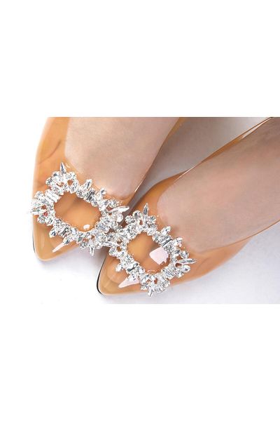 Mio Gusto Dora Nud Crystal Stone Pantofi Transparenti Cu Toc Jus