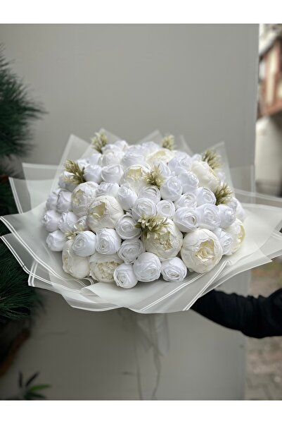 Pika Beyaz Şakayık İsteme Buketi - Yapay İsteme Çiçeği - Şakayık - Şakayık Çi...