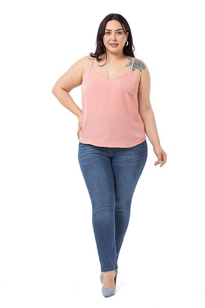DISENTIS MODEST Plus Size Adjustable Thin Strap V-Neck Powder Blouse