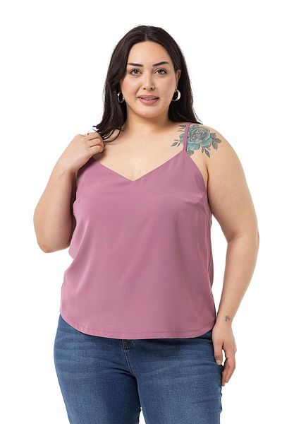 DISENTIS MODEST Plus Size Adjustable Thin Strap V-Neck Dried Rose Blouse