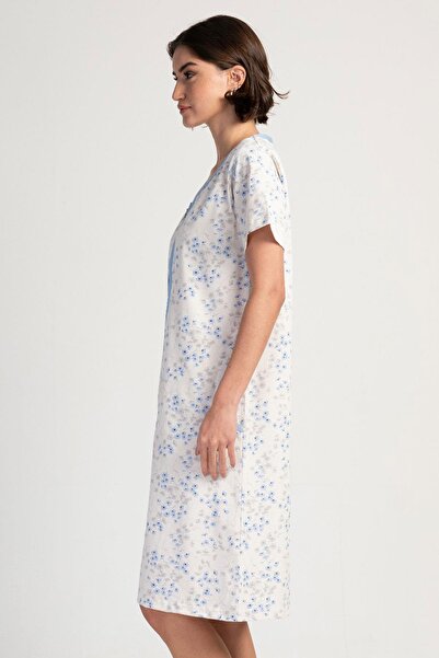 VİENETTA Women's Short Sleeve Ecru Zippered Home Dress C2T8N3113