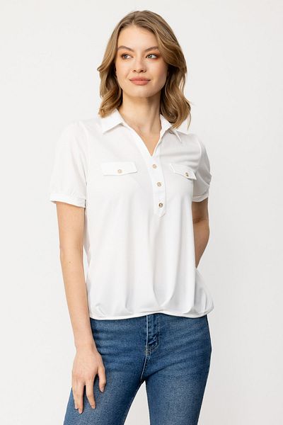 Ekol Ten Shirt Collar Waist Pleated Blouse