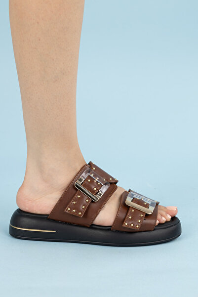 Getcho Γυναικείες παντόφλες Koga με διπλή πόρπη, άνετη χοντρή σόλα, καλοκαιρινό μοντέλο με καθημερινά μεταλλικά αξεσουάρ