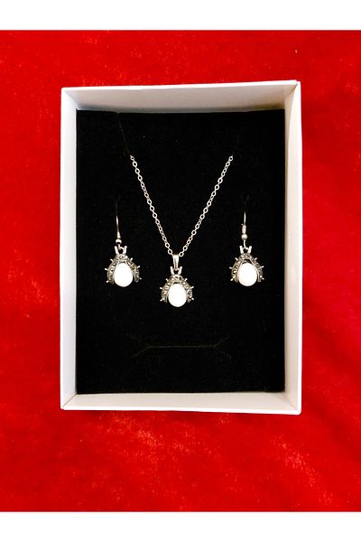 Burhan Yücel Lületaşı Lilac Stone Ladybug Necklace Earrings Set