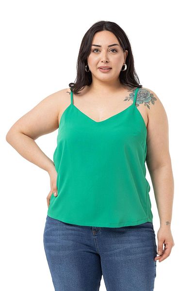 DISENTIS MODEST Plus Size Adjustable Thin Strap V-Neck Benetton Green Blouse
