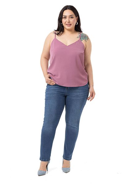 DISENTIS MODEST Plus Size Adjustable Thin Strap V-Neck Dried Rose Blouse
