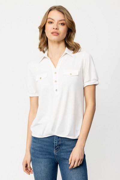 Ekol Ten Shirt Collar Waist Pleated Blouse