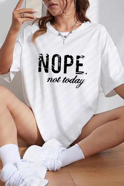 MODAGEN Μπλουζάκι Unisex White Crew με λαιμόκοψη Nope με στάμπα oversize
