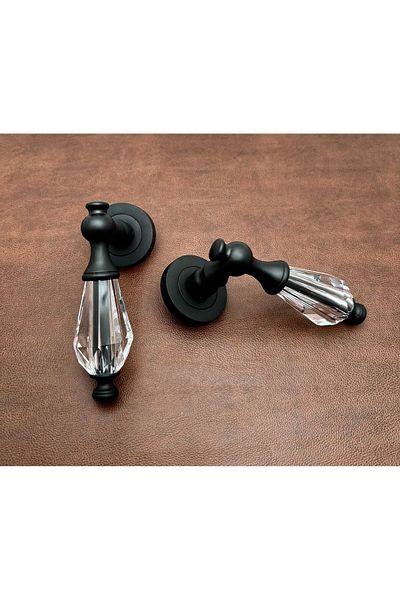 KOLDOOR Matte Black Room Door Handle - 1 Set with Willow Crystal Glass Rosette