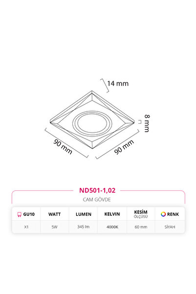 NEVO Sıva Altı Cam Spot Siyah 4000K Ilık Beyaz ND500-1