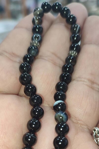 TAŞÇIZADE مسبحة من الحجر الطبيعي الطبيعي مقاس 6 مم من العقيق الأسود