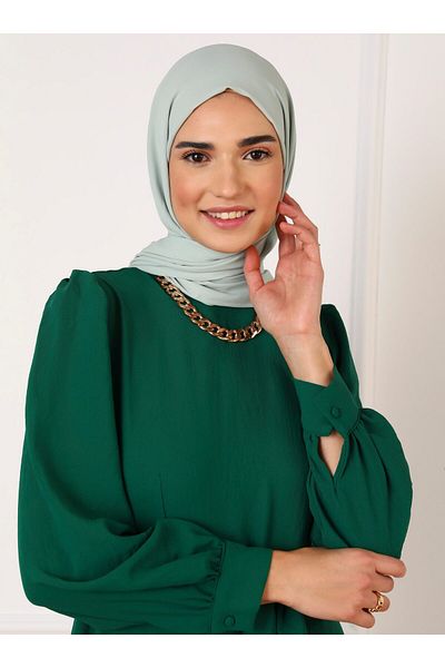Refka Mevlana Hijab Dress with Aerobin Belt - Yesili Zoomut - Refka