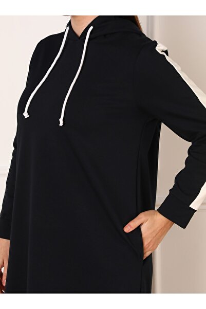 ALİA Large Size Natural Fabric Sports Tunic & Trousers Double Set - Navy Blue - Alia