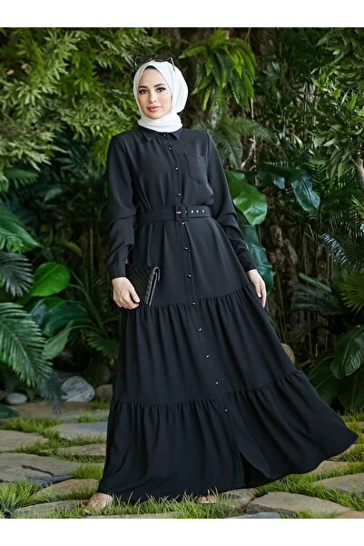Neways Belt Detailed Hijab Dress - Black - Neways