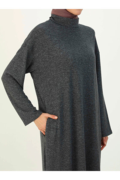 Benin Comfortable Cut Hijab Dress with Cotton Fabric - Dark gray - Benin
