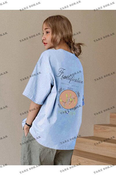 Tarzsokak Pulover supradimensionat pentru femei, albastru bebeluș, cu imprime...