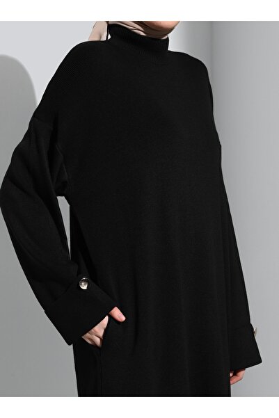 Refka Rochie Hijab cu mâneci cu gât țesut - Negru - Refka