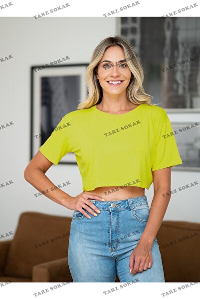 Tarzsokak White 100% Cotton Crew Neck Oversize Crop