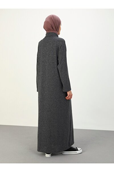 Benin Comfortable Cut Hijab Dress with Cotton Fabric - Dark gray - Benin