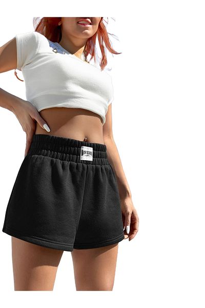 Stadium High Waist Women's Mini Shorts - Pack of 2, Black Gray, 100% Cotton