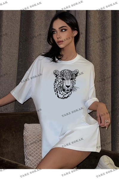 Tarzsokak Imprimeu cu figurine leopard alb pentru femei, supradimensionat