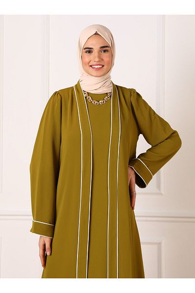 Refka Abaya & Dress Double Set - Oil Green