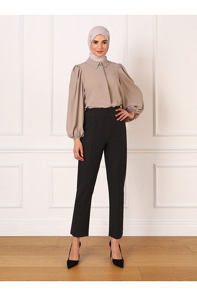 Refka Classic Trousers with Stitching Detail - Black - Refka
