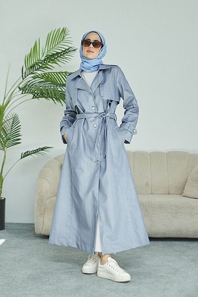 Neways Belted Trench Coat - Blue - Neways