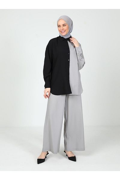 Tavin Black Gray Tavin Color Block Blouse / Shirt