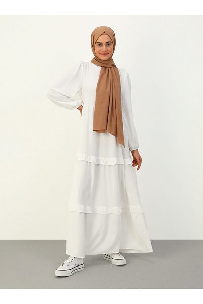 Benin Aerobin Ruffle Detailed Hijab Dress - Off white - Benin