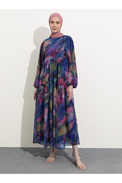 Benin فستان شيفون منقوش بالألوان المائية - متعدد الألوان - بنين