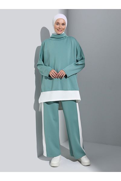 Benin Scuba Color Blocked High Collar Set - Çağla - Benin