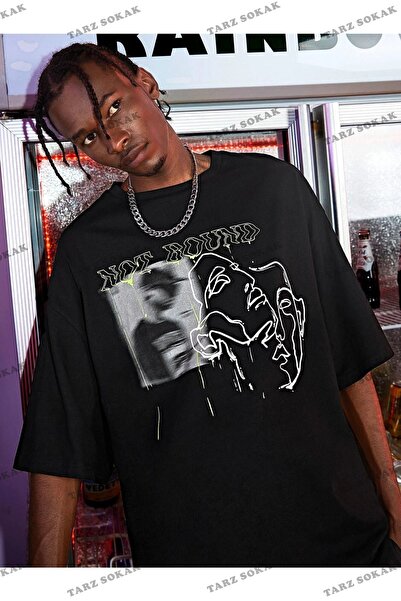 Tarzsokak Unisex Μαύρο Not Bound Τυπωμένο Oversize Crew Neck