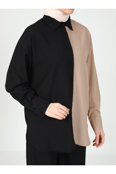 Tavin Color Blocked Blouse / Shirt - Black - Mink - Tavin