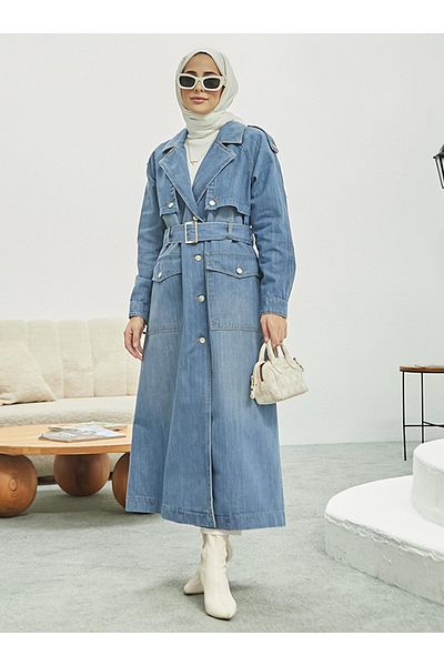 Neways Denim Trench Coat - Blue - Neways