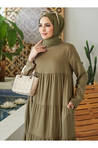 Neways Long Loose Liyosel Hijab Dress - Khaki - Neways