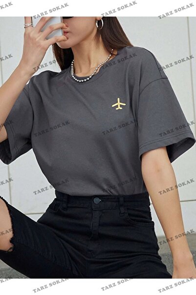 Tarzsokak Pantaloni oversize negri cu imprimeu avion pentru femei