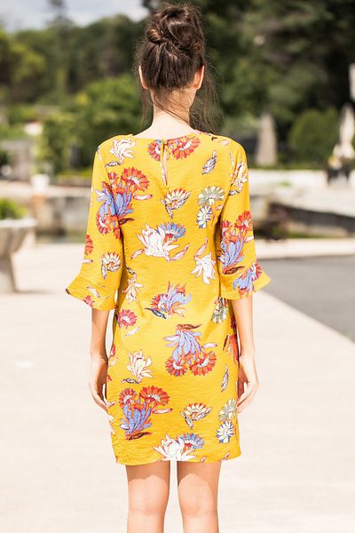 AVORWE Rochie mini cu mâneci trei sferturi cu decolteu cu imprimeu floral
