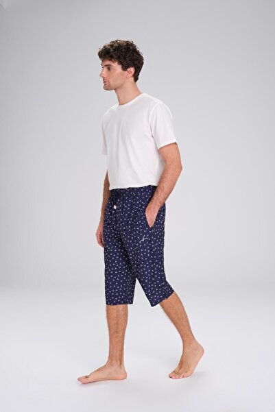 Haşema Desenli Lacivert Uzun Erkek Havuz Ve Deniz Şortu 24-15