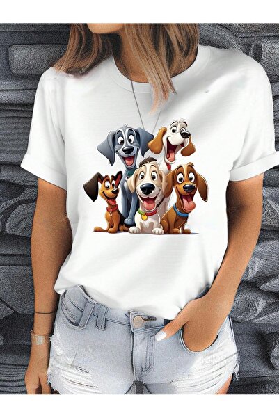 over head oh Tricou supradimensionat cu imprimeu pentru câini, alb, din 5 piese