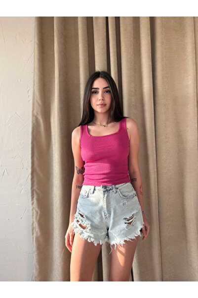 Fav Style Γυναικεία τετράγωνη λαιμόκοψη με χοντρό λουράκι με ραβδώσεις καμιζό...