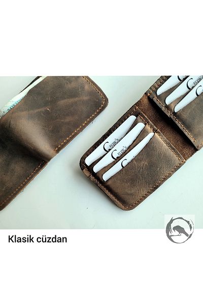 Crow'sRoom Handmade Real leather classic wallet (brown)