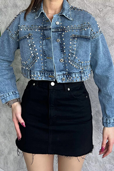 GÜLSELİ Blue Drop Crop Top Jean Denim Jacket