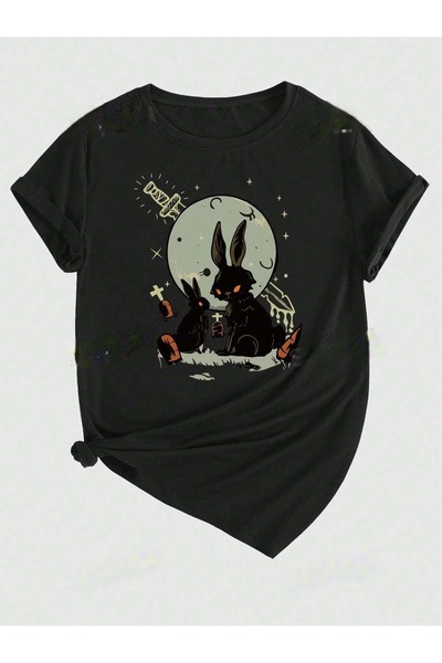 over head oh Unisex crni pun-mesečni zombi zec Štampano prevelik T-shirt