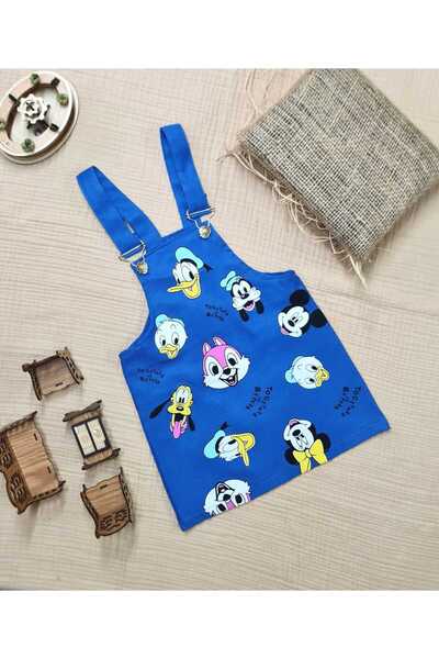 minikiss Printed Gabardine Fabric Adjustable Strap Girls' Gilet Dress
