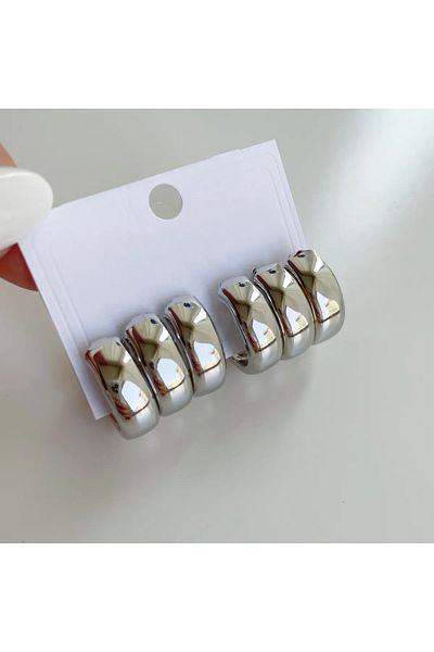 MELENY Steel 3 Rows Silver Color Curved Earrings