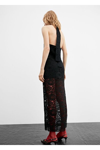 MANGO Woman Halter Yaka Dantel Elbise