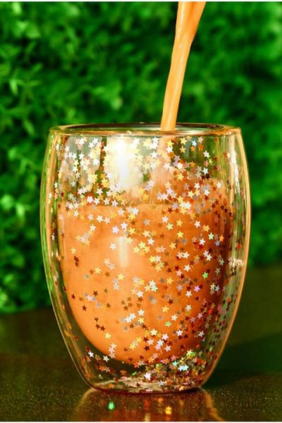 Bistopia Heat Resistant Borosilicate Star Glitter Double Wall Glass Cup Coffee Presentation Cocktail Cup